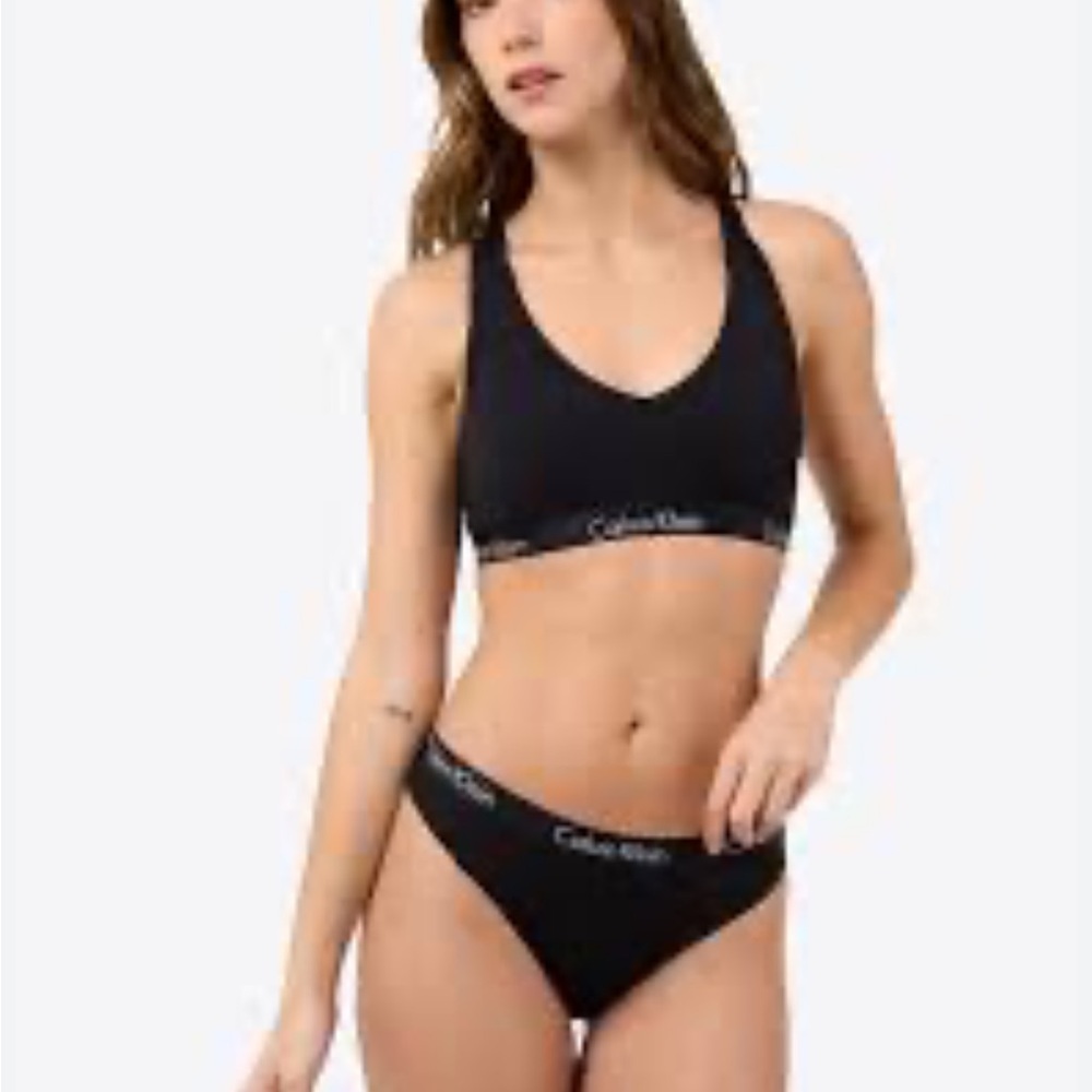Calvin Klein black Racerback cotton vneck Sports Bra - Picture 8 of 8